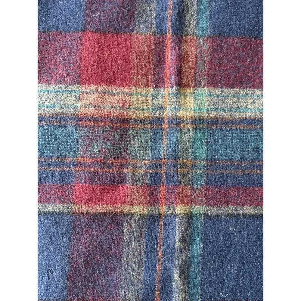 Pendleton 100% Virgin Wool Scarf Blue Plaid Fringed Made In USA 58” X 12”